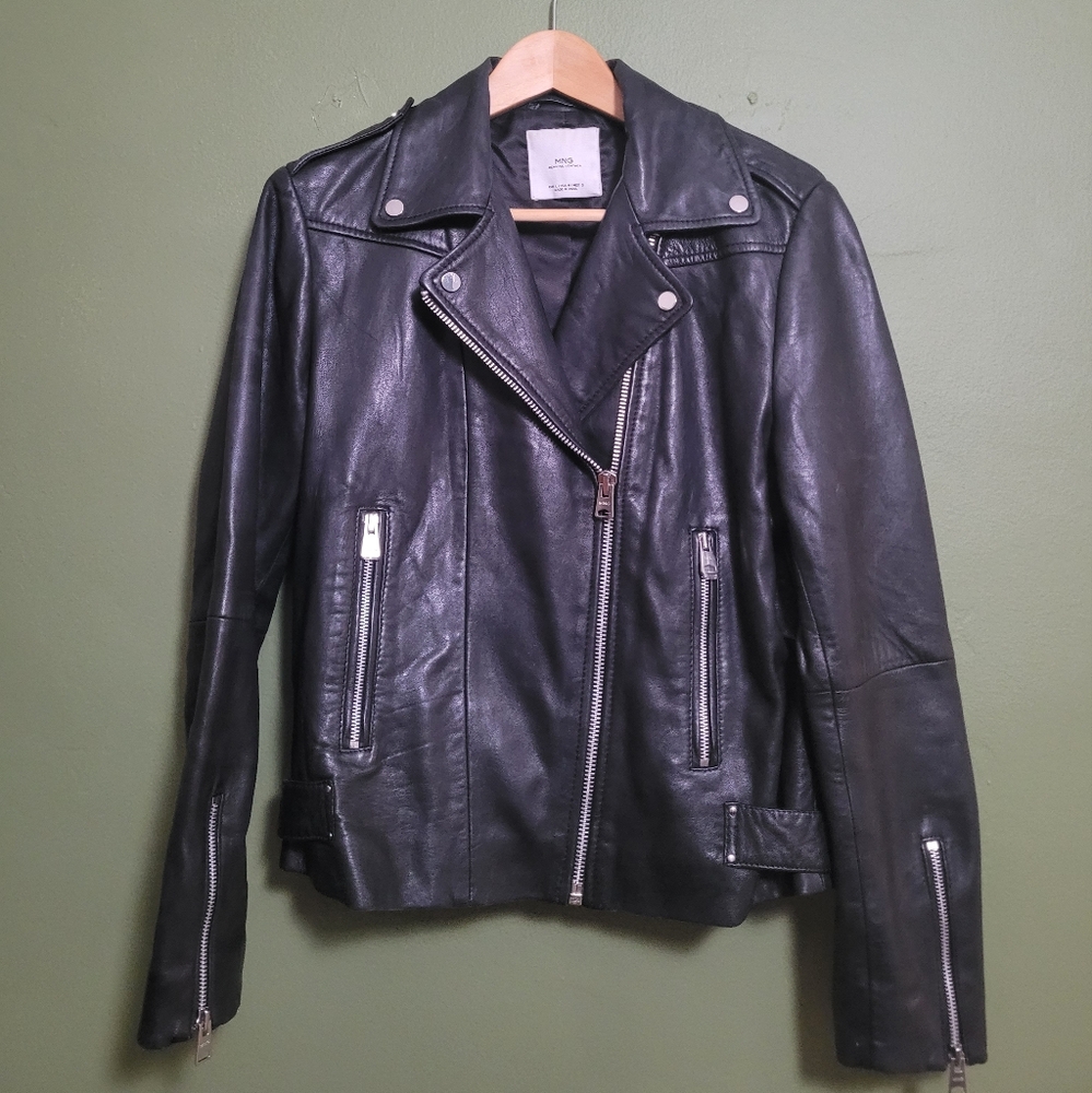 MNG Genuine Leather Moto Jacket | Black | Size M